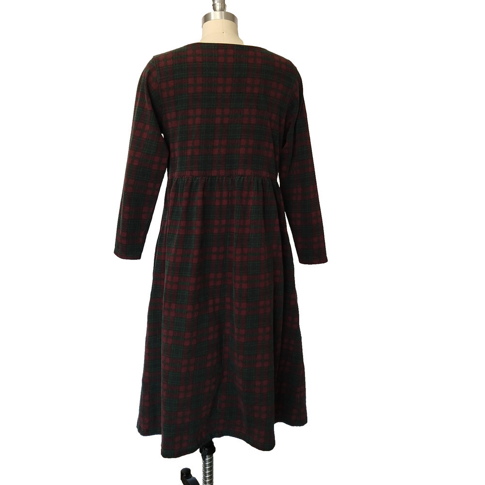 Vintage 90s Plaid Midi Dress Size S M Green Maroon Grunge Tartan Cottage Trad - Picture 6 of 8